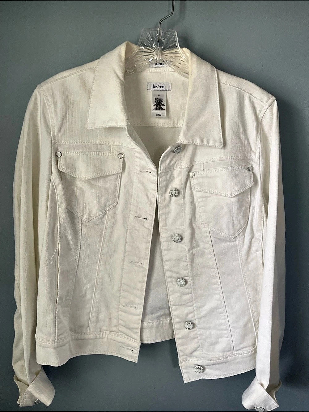Liz & Co. White Cotton Jean Jacket Size Medium